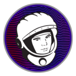 Yuri's Night logo - line art of helmeted astronaut head inside a circle